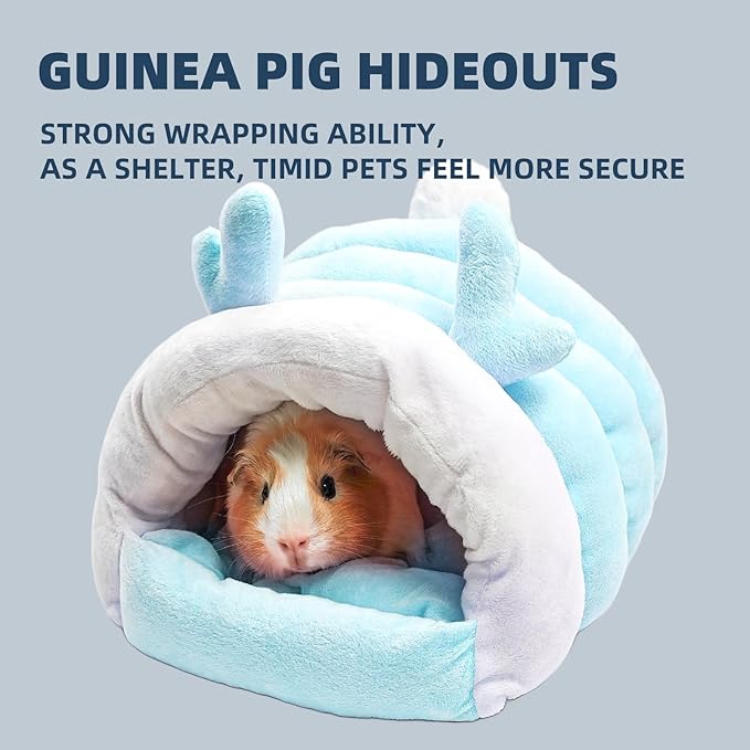 Guinea Pig Hideout, Warm Bed for Guinea Pig,Rabbits, Chinchillas, Cozy Small Animal Winter Shelter (Blue, Large)