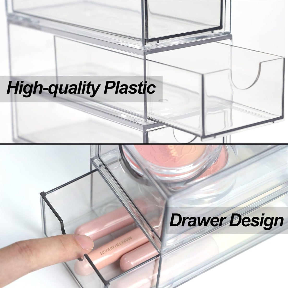 Acrylic Makeup Organizer, 10 Drawers Clear Storage Organizer Desktop Stackable Storage Drawers, Plastic Organizer Bins for Makeup, Stationery, Cosmetics, Vanity, Bathroom,Cabinet,Pantry Office Desk