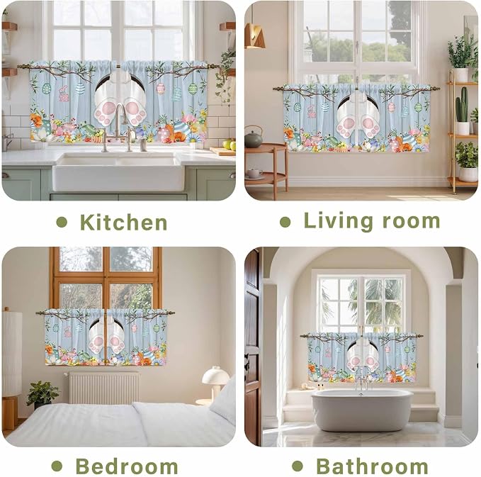Easter Kitchen Tier Curtains 36 Inch Long 2 Panel Set, Rod Pocket Half Window