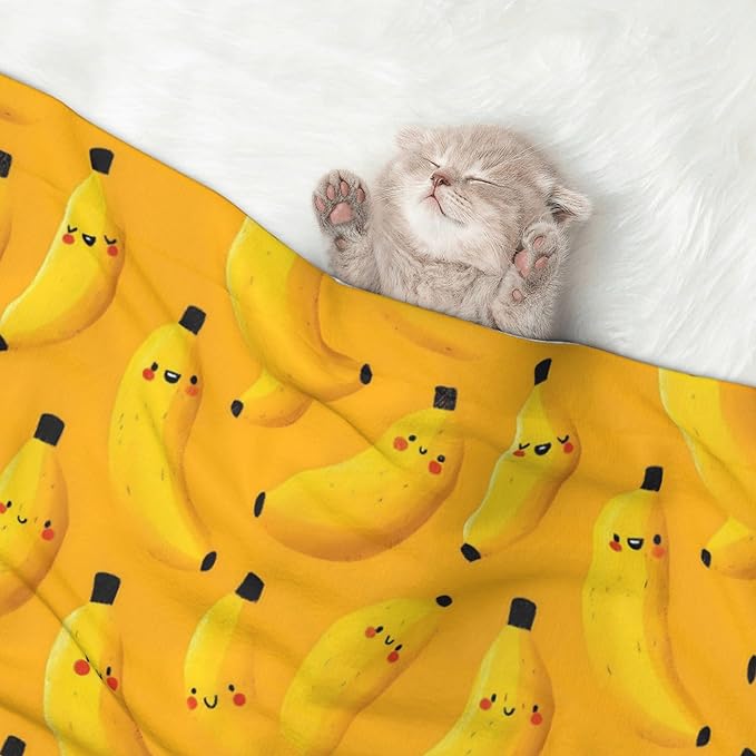 Waterproof Dog Blanket Soft Pet Blanket for Puppy Cat, Fleece Cat Throw Blankets for Furniture Bed Couch Sofa Reversible - Bright Yellow Cartoon Bananas