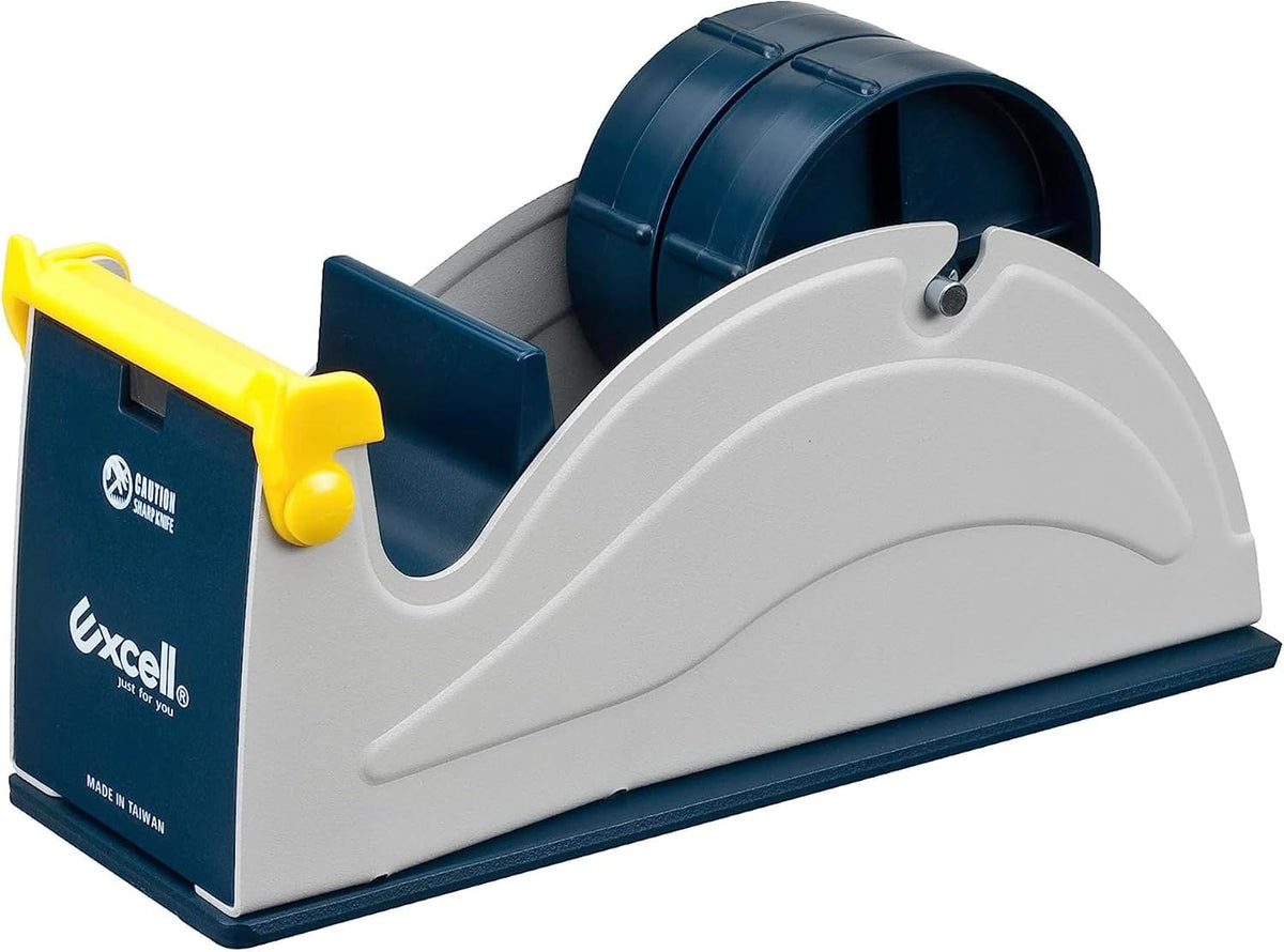 Excell ET-227 Blue/Grey Premium Twin-Roll Steel Desk Top Dispenser: 2 in. Wide (3 in. core) + LuxProdX Sticker