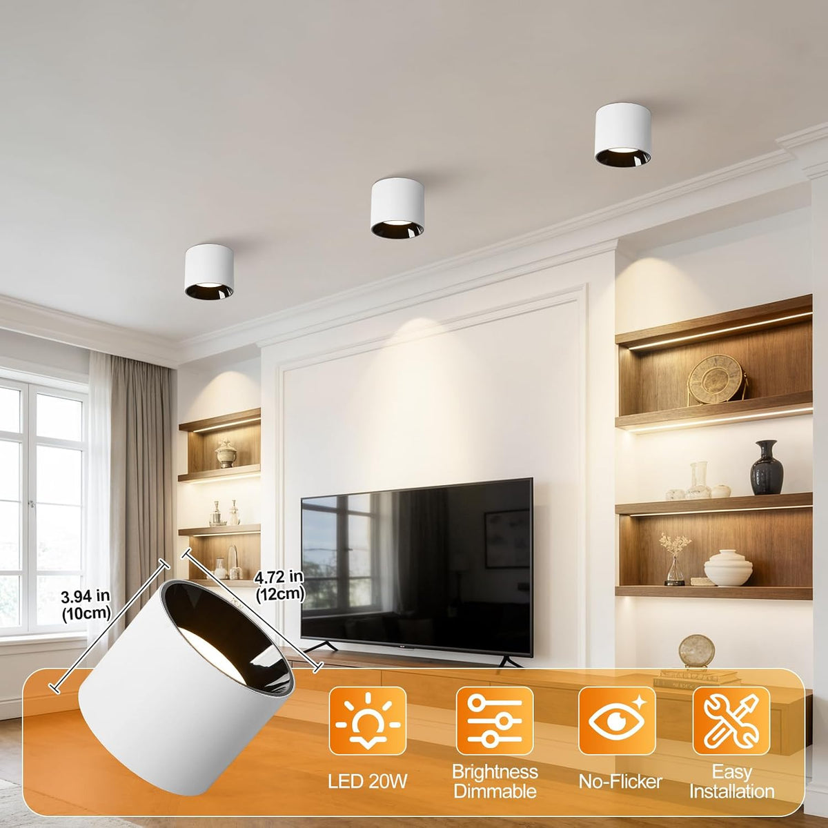 Flush Mount Ceiling Light Fixture, 3 Pack LED White Cylinder Lights
