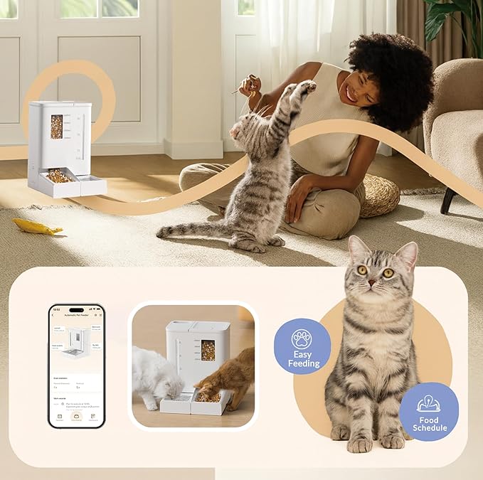 Waithem Wi-Fi Automatic Pet Feeder and Waterer for Cats&Dogs, 2-in-1 Set 5L Large Capacity for 2 Weeks, Intuitive App Operation, 2 Way Power Supply, Detachable for Cleaning