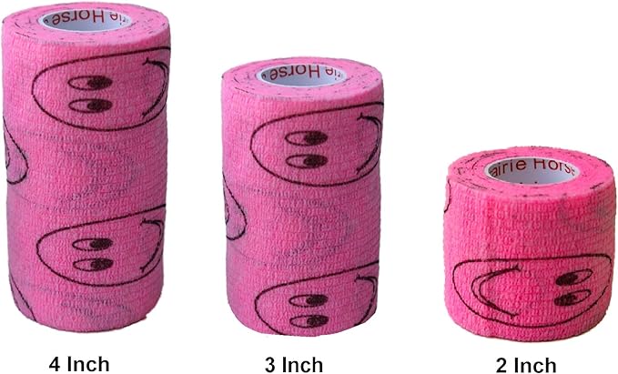 Vet Wrap Wrap Tape (Pink with Smiles) (2 Pack) (3 Inch x 15 feet) Self Adhesive Adherent Adhering Cohesive Flex Self Stick Bandage Grip Roll Dog Cat Pet Horse