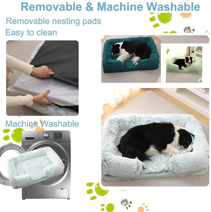 Dog Beds Large Sized dog Orthopedic, Sofa Dog Bed with Waterproof Lining and Nonskid Bottom, Rectangle Washable Dog Bed for Medium Small Dogs and Cats Comfortable ( Color : Green2 , Size : 17 x 15" )