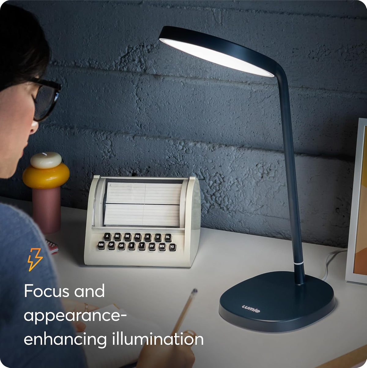 Lumie Task - 10,000 Lux Adjustable Bright Light Therapy Desk Lamp for Mood and Energy Boost and Winter Blues Relief, Crystal Clear Illumination and Maximum Visual Comfort - White Mist (Charcoal Blue)