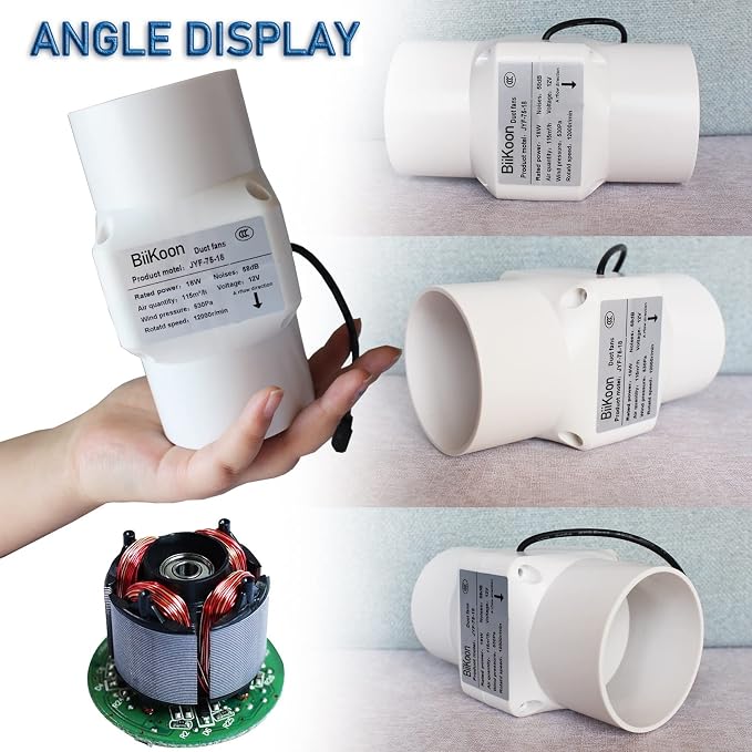 Inline Duct Fan 3 Inch 12V HVAC Exhaust Intake Fans Plastic Low Noise Basement