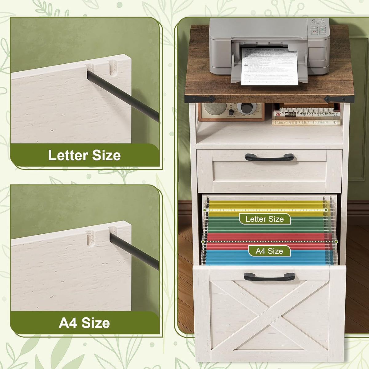 Vabches Office Filing Vertical Cabinet with 2 Drawers, Unique White