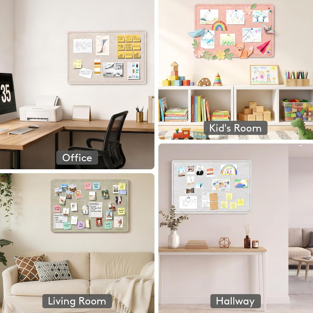 Lifewit Cork Board Alternative, 35.4"x 23.6" Bulletin Board with Self-Adhesive, Decorative Felt Pin Board Vision Board Message Board with 50 Pushpins for Office Wall Decor, Room Decor, Sage
