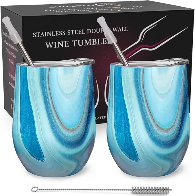 CHILLOUT LIFE 12 oz Stainless Steel Wine Tumblers 2 Pack