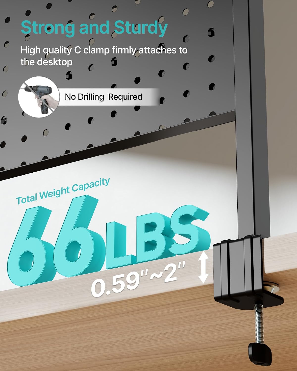 PEGZONE Clamp on Desk Shelf, 44" Desktop Shelving System, Black