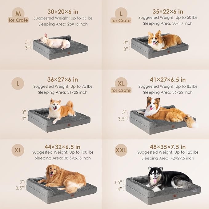 EHEYCIGA XXL Dog Bed Memory Foam, Orthopedic Giant Dog Bed Jumbo with Washable Removable Cover, Waterproof Pet Sofa Couch with Nonskid Bottom, 48x35x7.5, Dark Grey