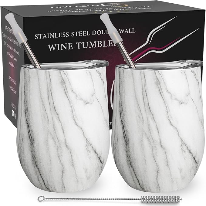 CHILLOUT LIFE 12 oz Stainless Steel Wine Tumblers 2 Pack