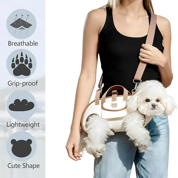 Portable Small Dog & Cat Pet Carrier Sling & Backpack for Small Dogs & Cats & Puppy, Dog & Pet Purse Bag Carrier Sling for Small Dogs with Dog Traction Leash, Crossbody Sling Carriers (Beige S)