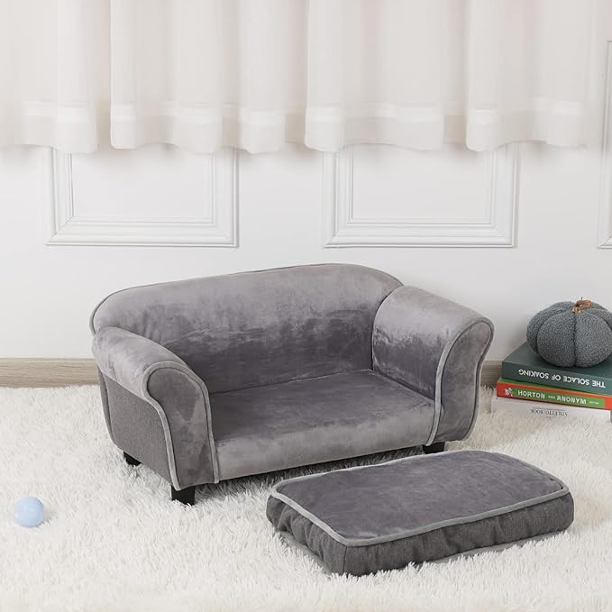 Getifun Small Dog Sofa Bed, Velvet Cat Bed Couch,Pet Sofa with Washable Cushion & Plastic Legs (29 x 16 x 12.7 inches (Gray)