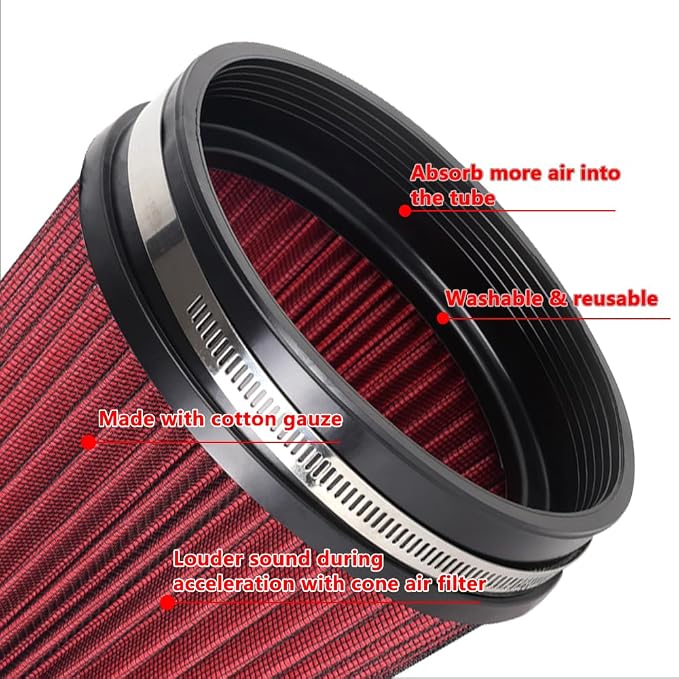 6" Inlet Cold Air Intake Filter Cone Replacement Performance Washable Clamp-On