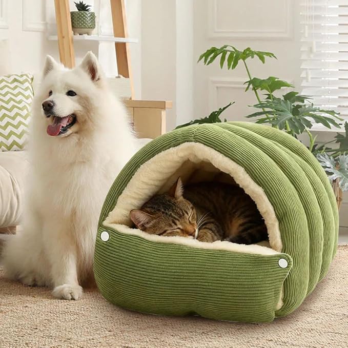 CutyPet Winter Cave,Warmth Cozy Comfort Plush Pet Cave,Cute Cozy Safe Hideaway Cat Bed with Removable Cushion,Warm Soft Removable Washable for Cats and Dogs (Purple, L:22.44 * 14.56 * 11.02 in)