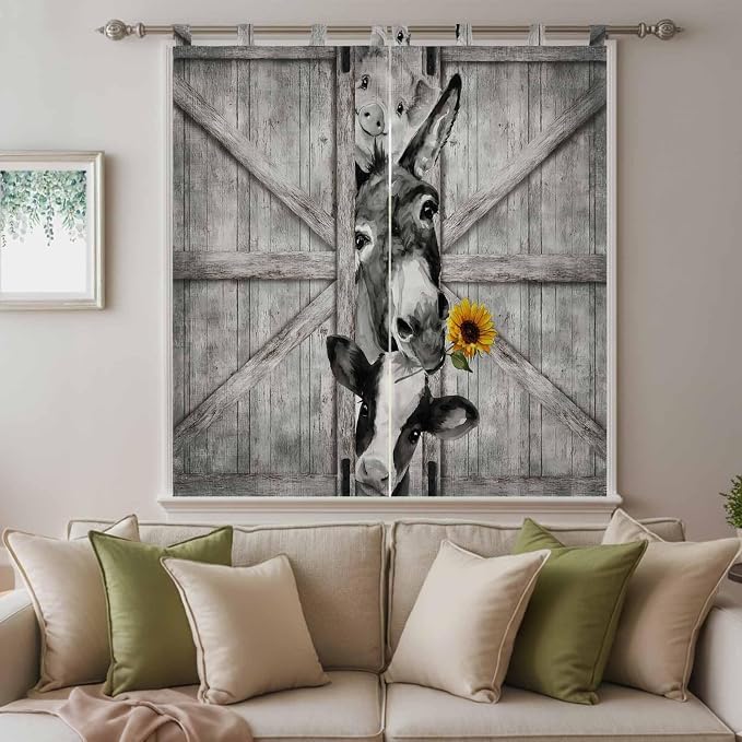 Funny Farm Animals Living Room Curtains 84 Inch Length, Window Curtains Tab Top