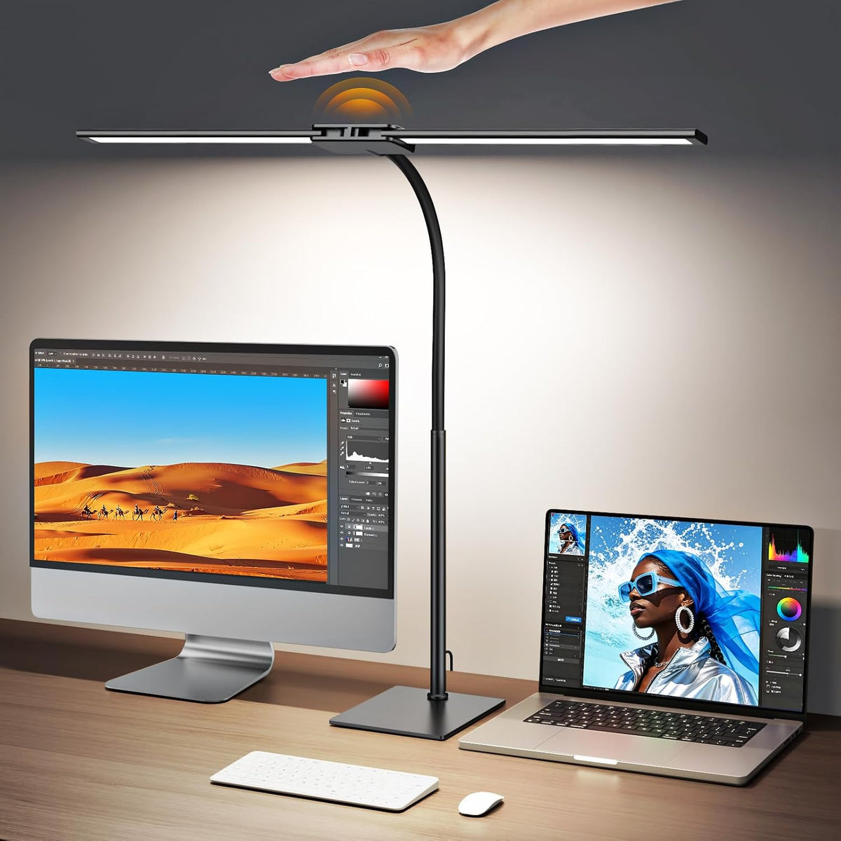 Syrinx LED Desk Lamp for Home Office, 18W 2000LM Dimmable Light, Black