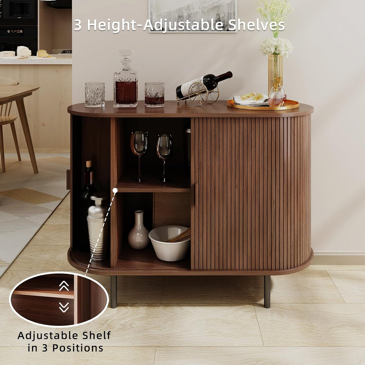 ComfyCorner 40" Fluted Buffet Sideboard Cabinet with Sliding Door, Walnut