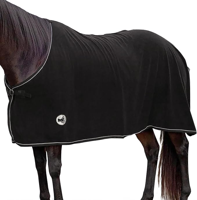 Jeffers Equine Elite Fleece Horse Cooler Blanket, 75 Inch – Soft, Adjustable Fit, Lightweight, Easy Care, Moisture Wicking Cooling Sheet with Surcingle for Post Exercise, Travel for Horses – Black