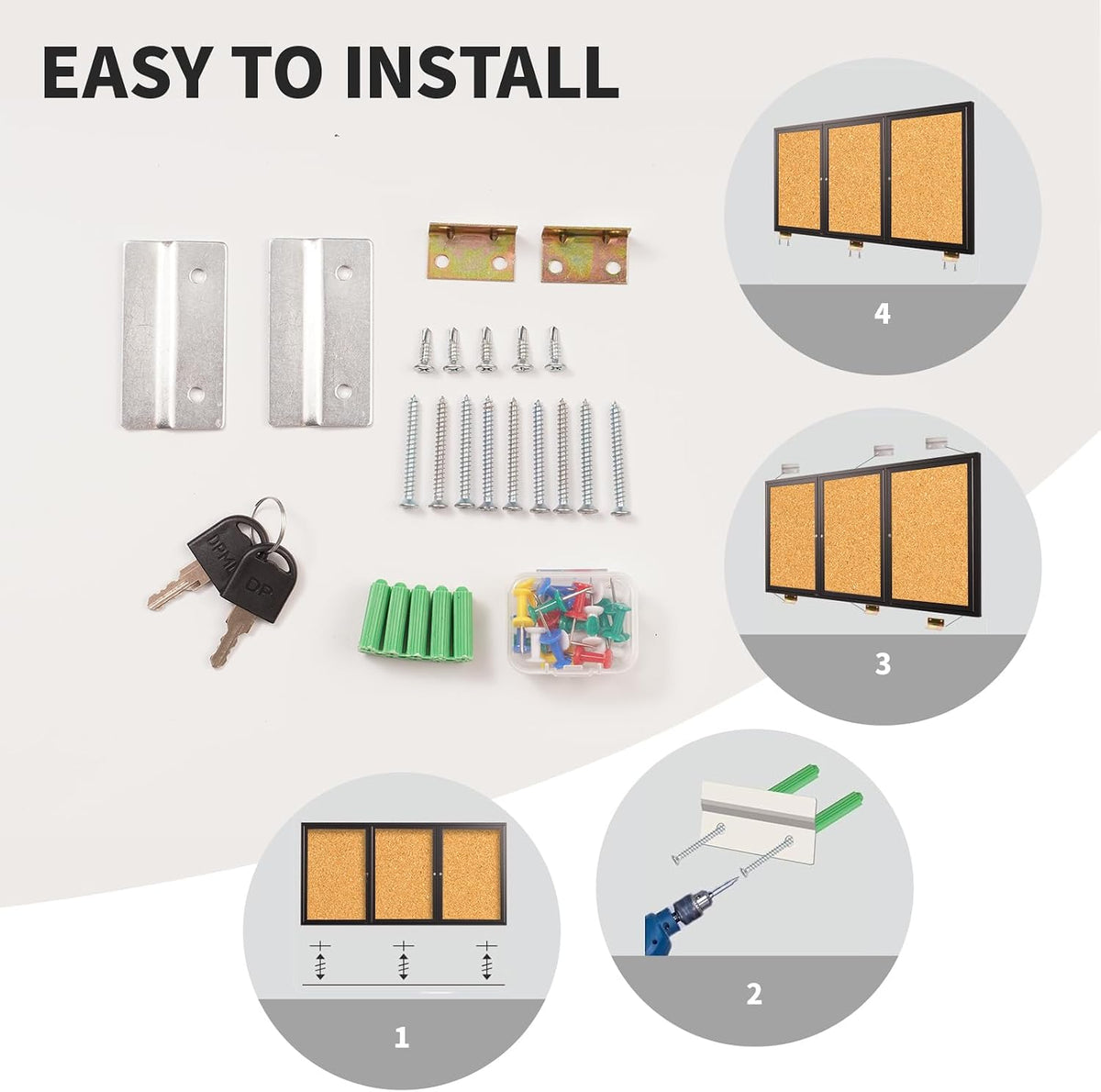 Lockable Enclosed Bulletin Board, 71 x 36 Inch 3-Door Cork Board Display Case with Acrylic Doors and Aluminum Frame, Large Wall Mounted Bulletin Board for School, Office, Church, Community