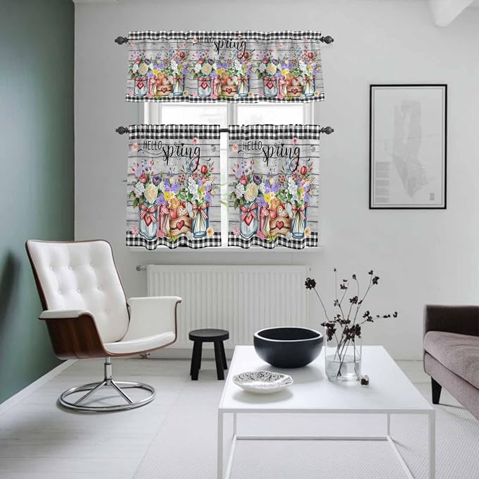 Spring Flowers Kitchen Curtains Set 3 Piece