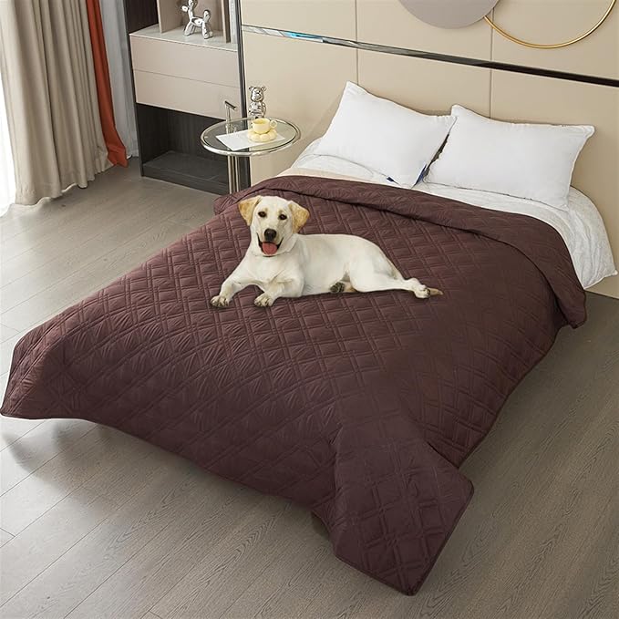 GIBZ Waterproof Dog Bed Cover Anti Slip Pet Furniture Protector Washable Blanket Large Soft Quilted Mat, Coffee, 220x210cm