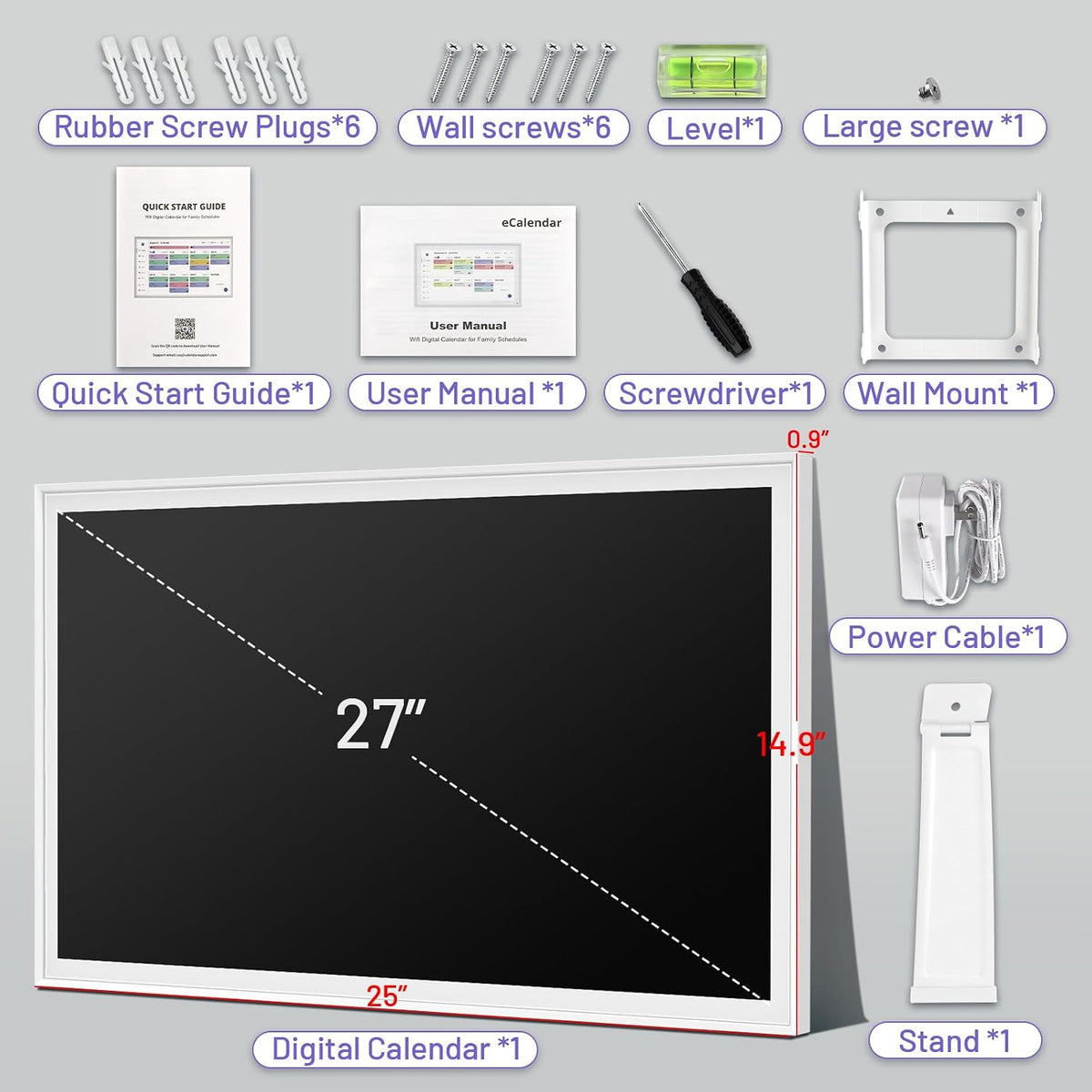 27" Smart Digital Calendar, Family Chore Chart & Photo Frame