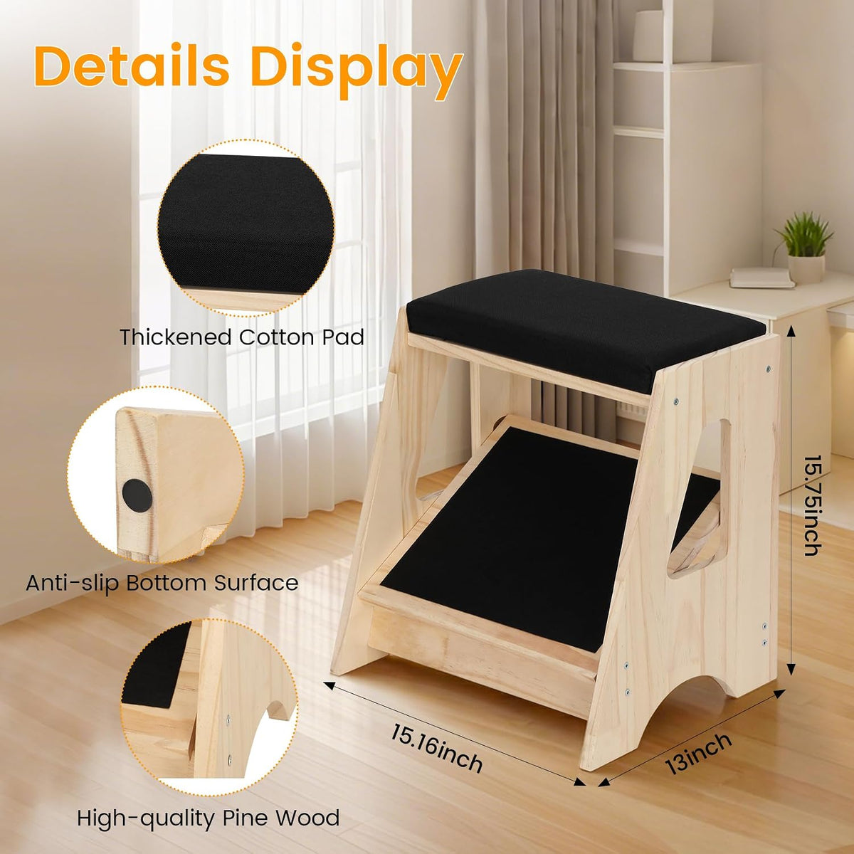 Double Step Footrest Under Desk,4 Adjustable Heights with Adjustment Stem