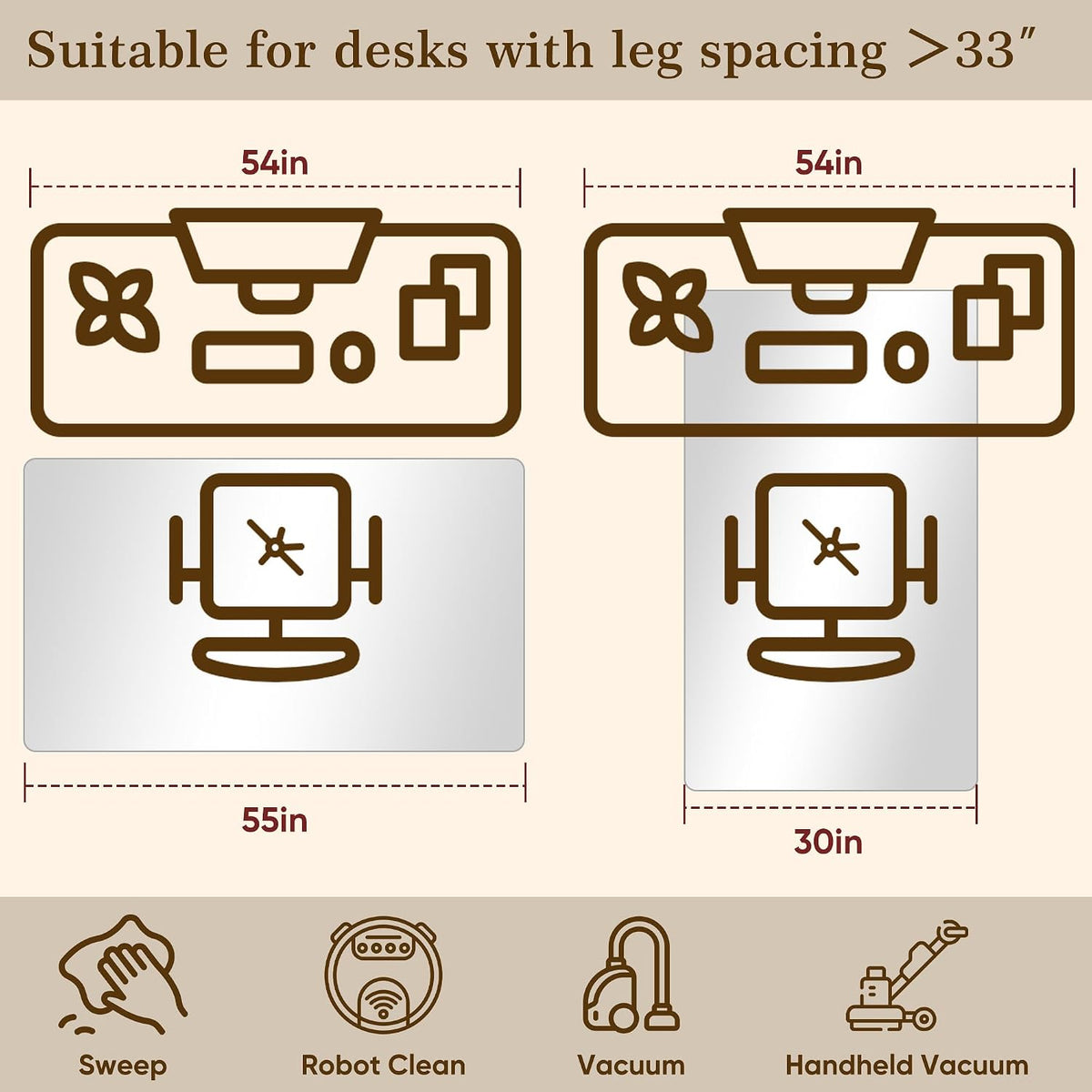 30"x55" Tempered Glass Office Chair Mat for Carpet & Hardwood Floor