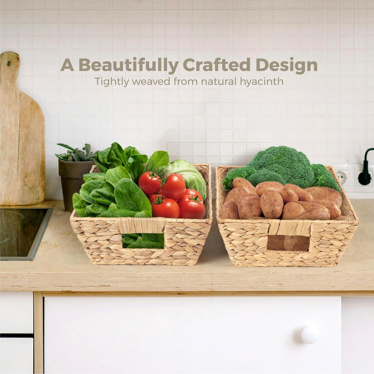 Set of 3 Snack Baskets, Water Hyacinth Basket,Wicker Snack Basket Organizer
