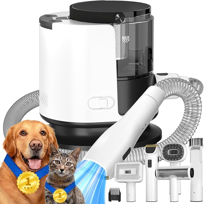 Dog Grooming Kit, 12000Pa Strong Pet Grooming Vacuum for Shedding with 5 Pet Grooming Tools for Dogs and Cats,1.5L Large Capacity, Black (Black)
