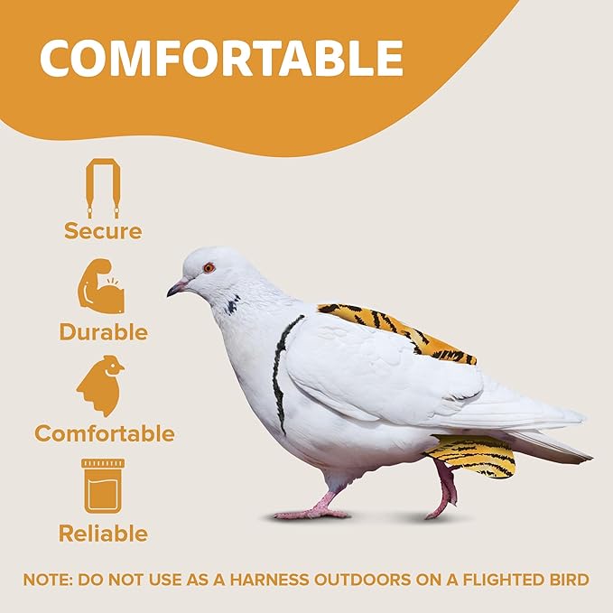 Bird Diaper, Wrap Around, for Larger Pigeons, Small Breed Hens and Roosters, Leak-Proof Design, Comfortable Fleece Strap Bird Harness with Sewn-in Liner & Secure Hook and Loop Closure - XS, Tiger