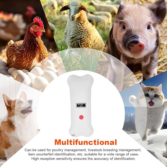 GOWENIC Portable 134.2KHZ Dog Chip Scanner, Animal Tag Scanner Recognizer with OLED Display for Dogs, Cats, Cows, ABS White