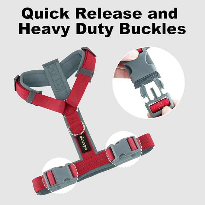Plutus Pet No Pull Dog Harness, Adjustable Nylon Harness with Soft Padding, Reflective and Heavy Duty Dog Harness for Small, Medium, Large Dogs(Red, M)