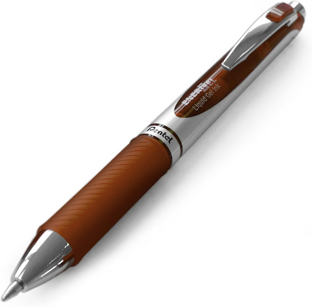 Pentel EnerGel RTX Retractable Liquid Gel Pen, (0.7mm) Metal Tip, Medium Line, Brown Ink, Box of 12 (BL77-E)