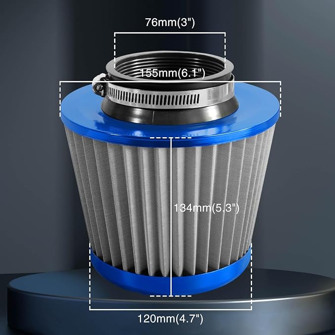 3" 76mm Universal High Flow Cold Air Intake Air Filter Upgraded Stainless Steel