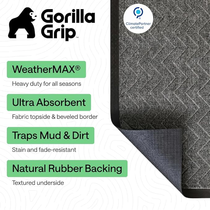 GORILLA GRIP 100% Waterproof All-Season WeatherMAX Doormat US Designed Natural