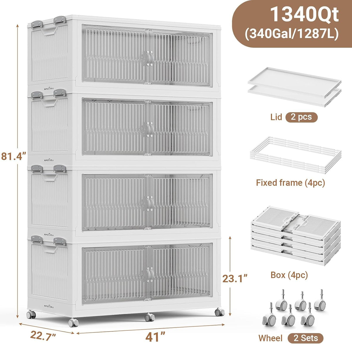 BROVIEW 1360Qt Stackable Storage Bins with Lid for Home Dorm, 4Pack White