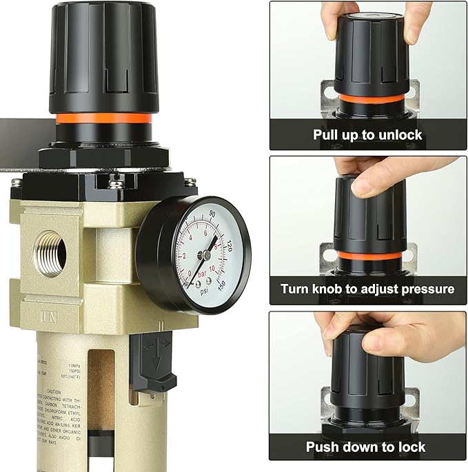 Hromee 1/2 Inch Compressed Filter Regulator Combo, Air Compressor Water Oil