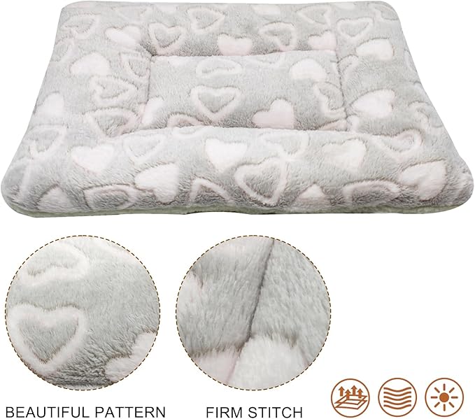 Cat Dog Bed Mat & Blanket, Reversible Pets Crate Pad Bed Mat and Ultra Soft Warm Fleece Calming Blanket for Small Puppy Kitty, Washable