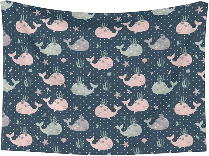 Double Sided Pet Mat for Dog Bed Topper Cat Blanket Furniture Protector, Cute Whales Mandala Blue, Reversible Plush with Tactile Dot Pattern for Style Change