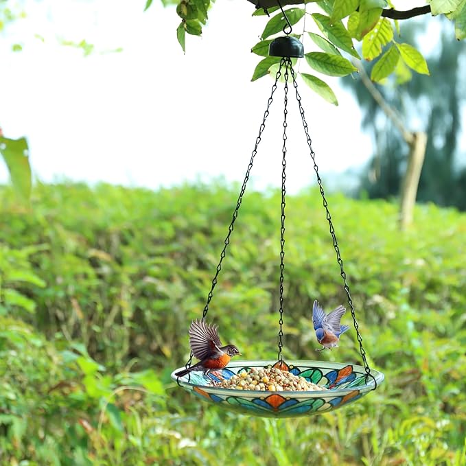 MUMTOP Hanging Bird Bath-Bird Baths for Outdoors - 12 Inch Glass Bird Water Bowl Bird Feeders for Outside, Garden, Lawn Yard Decor