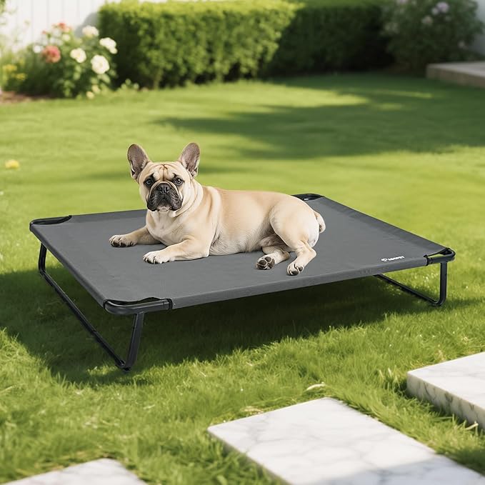 Cooling Elevated Dog Bed, Raised Outdoor Dog Bed Waterproof Pet Beds Cots Stable and Easy Assembly, with 1.2mm Thick Iron Frame, Breathable, Ultra-Sturdy，Grey,32 * 25.2 * 7.1