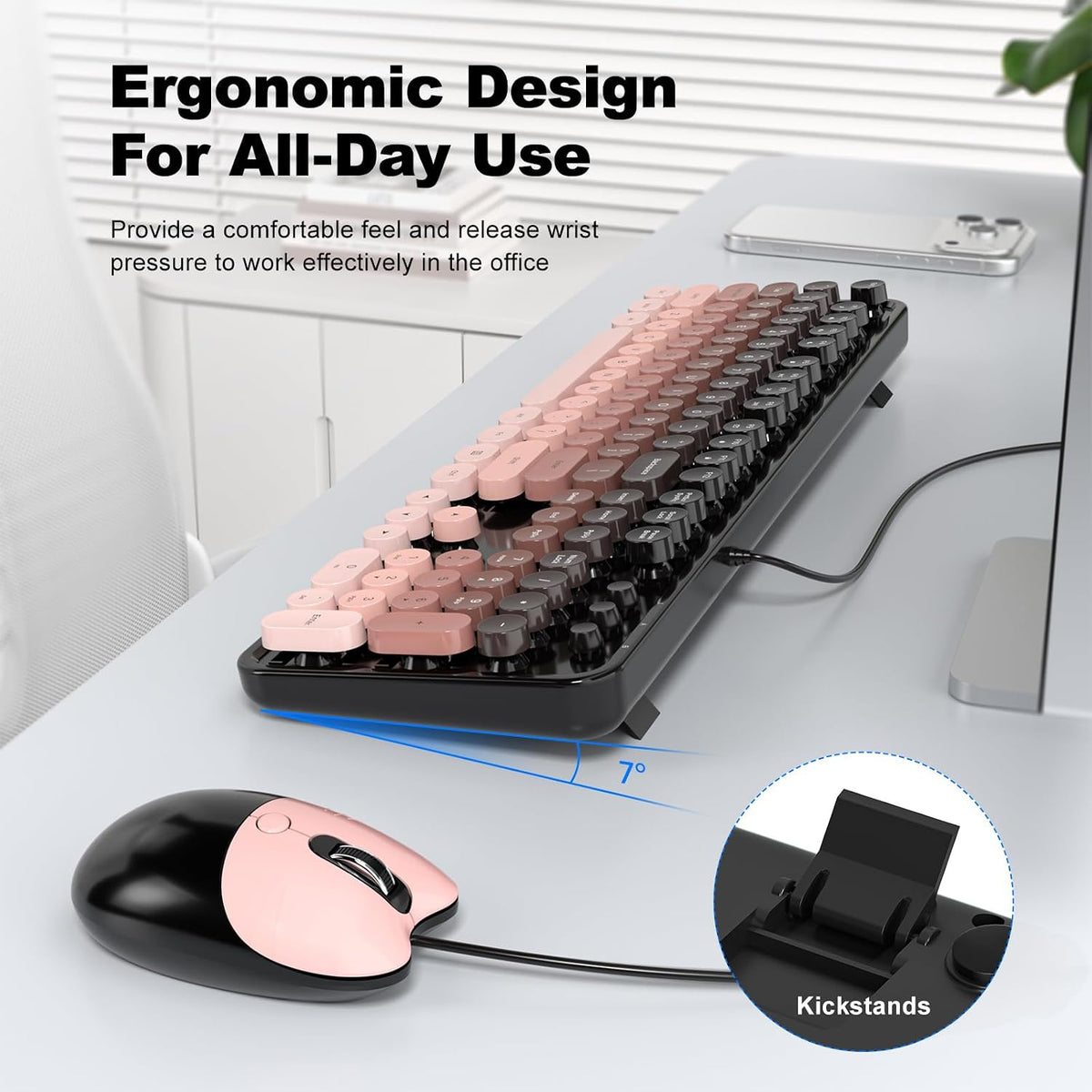 MOFII Wired Keyboard and Mouse Combo, Full-Sized Retro Typewriter Computer Keyboards with Cute Cat Mouse for Windows PC Laptop