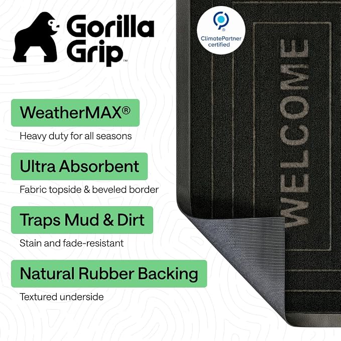 GORILLA GRIP 100% Waterproof All-Season WeatherMAX Doormat 35x23, US Designed