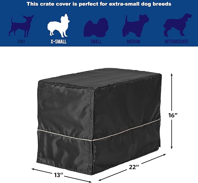 MidWest Homes for Pets XS Dog Crate Cover, Black Polyester Privacy Kennel Cover Fits Most 22-inch Crates, Machine Washable, Reduces Barking & Chewing