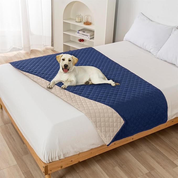 GIBZ Water Resistant Dog Bed Blanket Cover Large Anti Slip Pet Furniture Protector Washable Cat Quilted Mat for Couch, Navy Blue, 210x305cm
