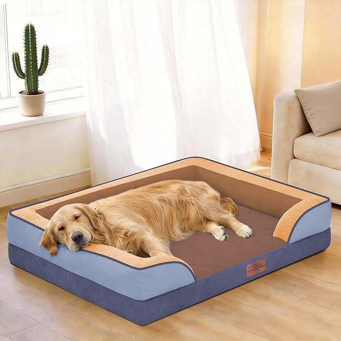 Comfort Expression Orthopedic Dog Bed for Extra Large Dogs 45x35 Inch, Waterproof Egg Crate Foam XL Pet Bed with Removable Bolsters, Dog Couch with Washable Cover & Non-Slip Bottom, Honey Lavender